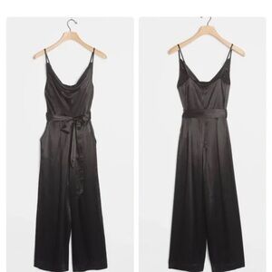 Satin Black Cowl-Neck Jumpsuit with Waist Sash